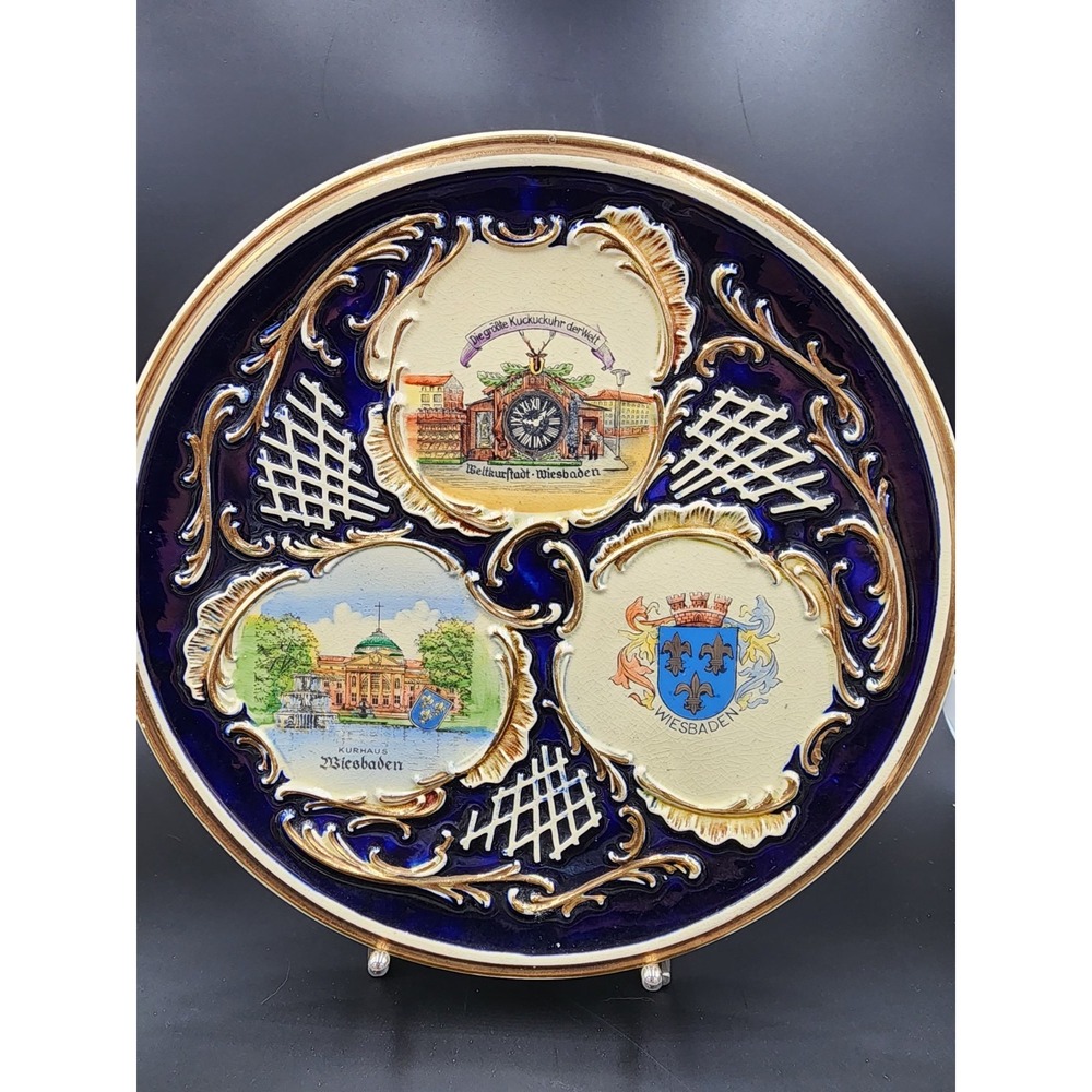 Vintage Hand Painted‎ Ceramic Pottery Plate 3790 German City Decor Dish